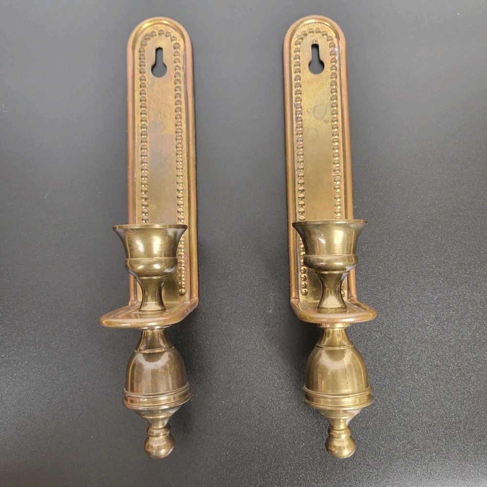 Vintage Brass Wall Sconces Set of 2 Colonial Revival Candle Holders India